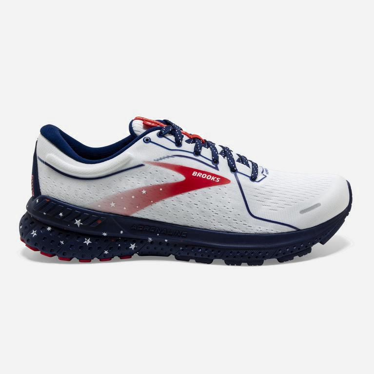 Brooks Men's Adrenaline Gts 21 Walking Shoes Singapore - White/Blue/Red (59084-CQWA)